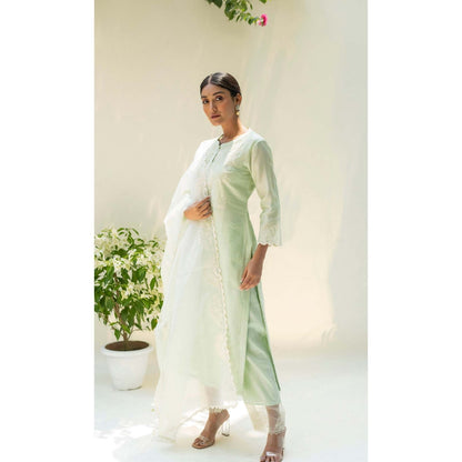 AM by Anita Mittal Green Silk Fiza Kurta with Pant and Dupatta