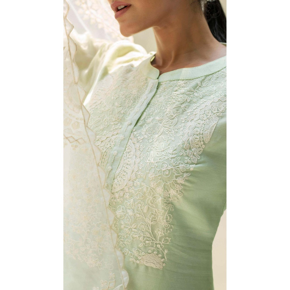 AM by Anita Mittal Green Silk Fiza Kurta with Pant and Dupatta