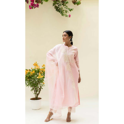 AM by Anita Mittal Pink Silk Fiza Kurta with Pant and Dupatta