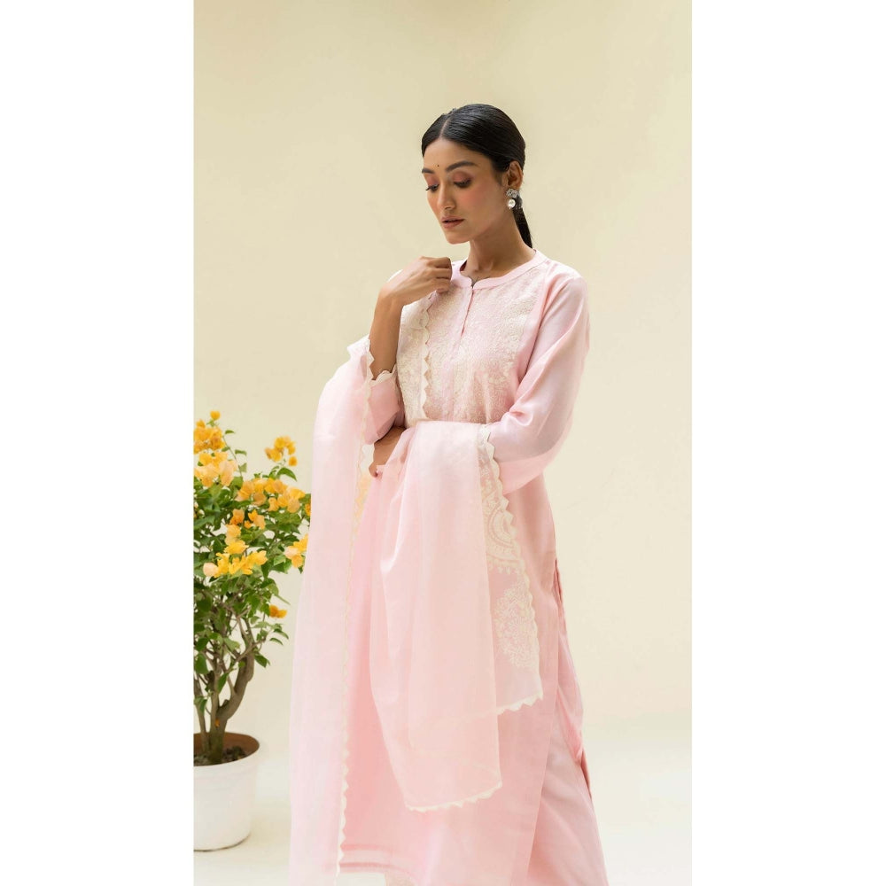 AM by Anita Mittal Pink Silk Fiza Kurta with Pant and Dupatta