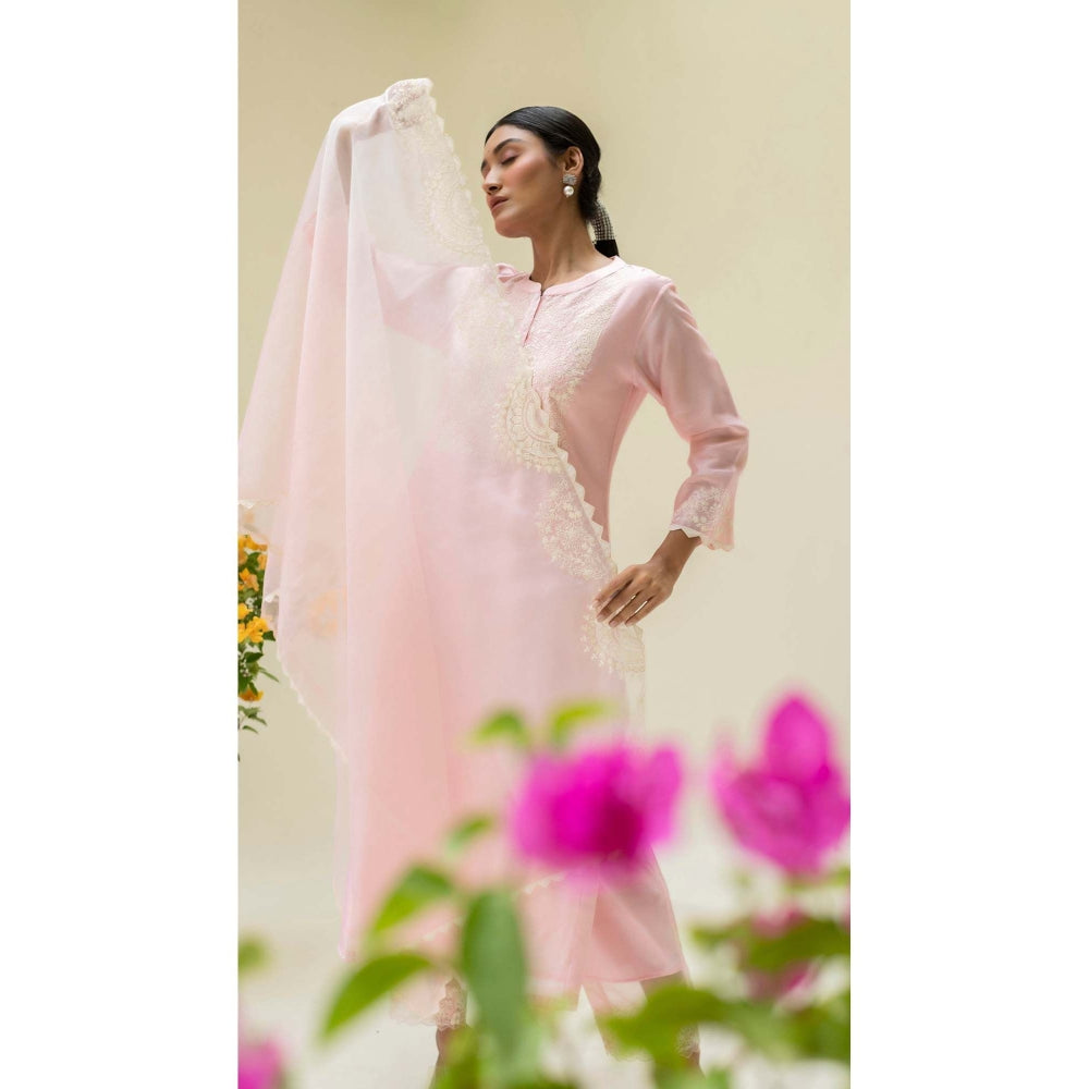 AM by Anita Mittal Pink Silk Fiza Kurta with Pant and Dupatta