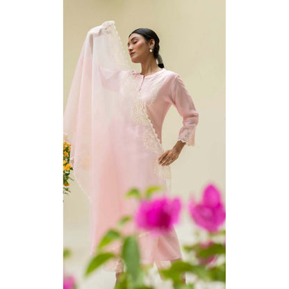 AM by Anita Mittal Pink Silk Fiza Kurta with Pant and Dupatta