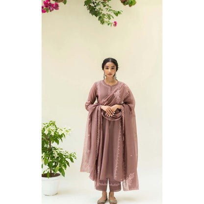 AM by Anita Mittal Brown Mul Parchhai Kurta with Pant and Dupatta
