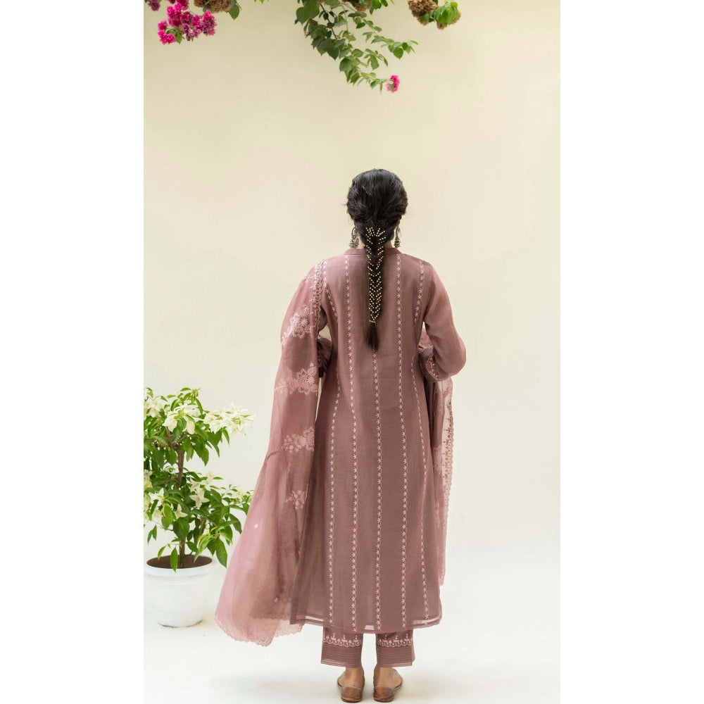 AM by Anita Mittal Brown Mul Parchhai Kurta with Pant and Dupatta