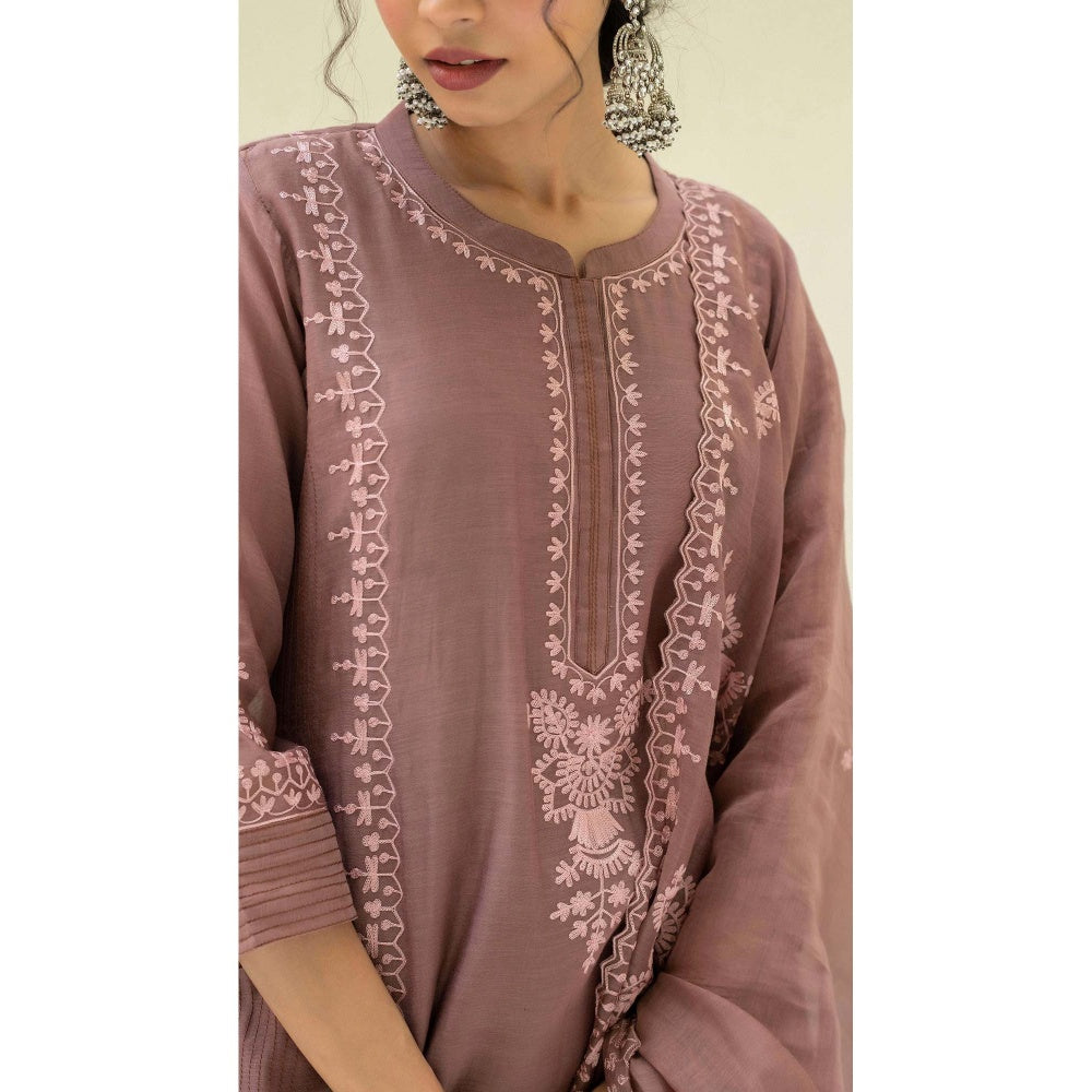 AM by Anita Mittal Brown Mul Parchhai Kurta with Pant and Dupatta