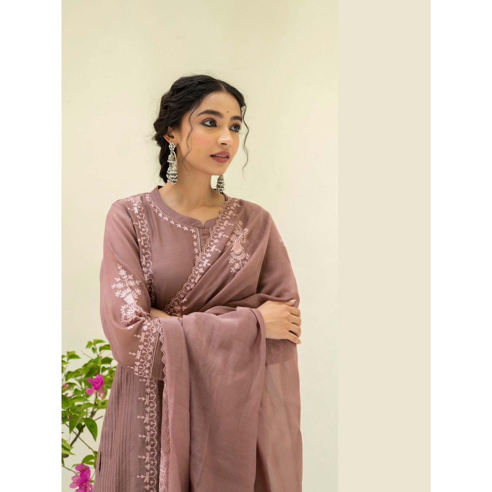 AM by Anita Mittal Brown Mul Parchhai Kurta with Pant and Dupatta