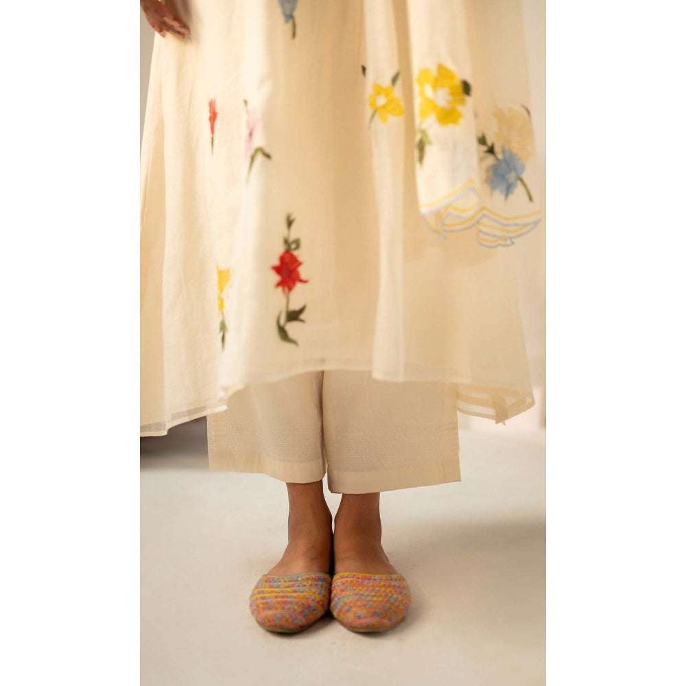 AM by Anita Mittal White Chanderi Zooni Kurta with Pant and Dupatta