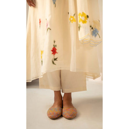AM by Anita Mittal White Chanderi Zooni Kurta with Pant and Dupatta