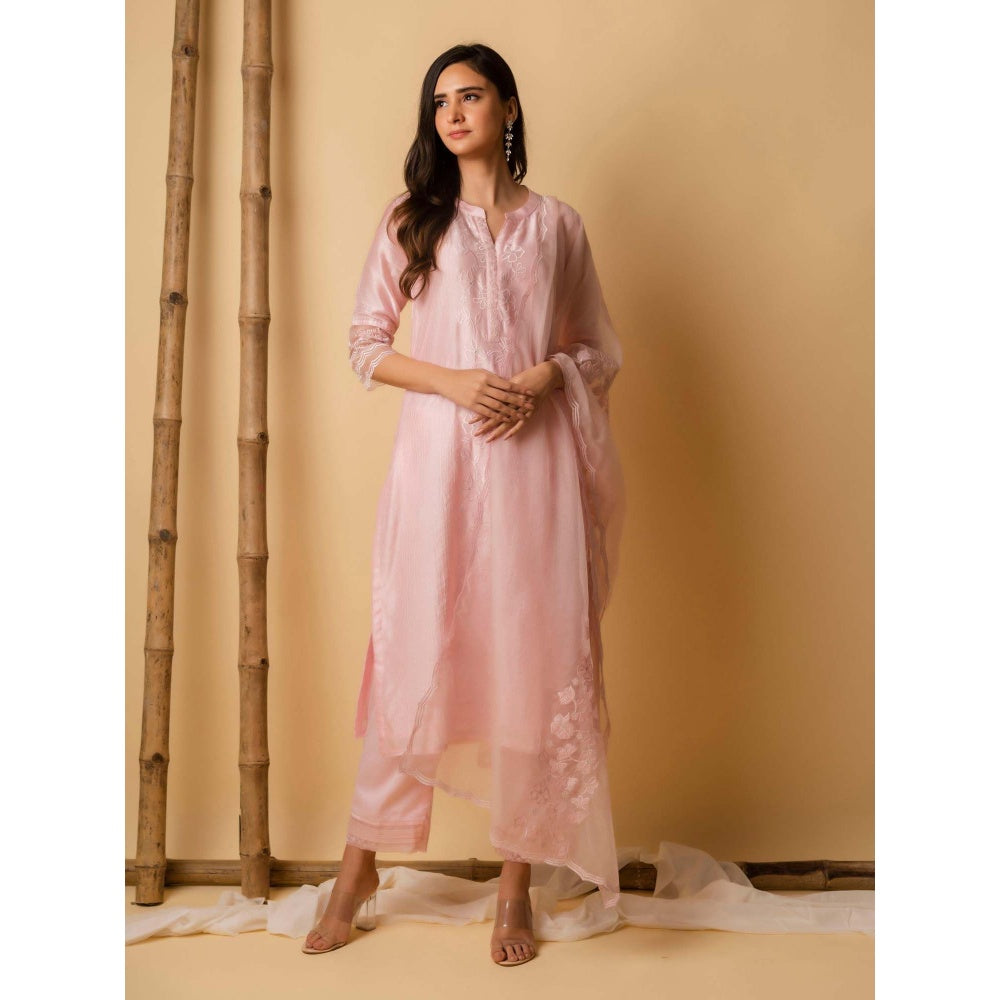 AM by Anita Mittal Pink Applique Kurta with Pant and Dupatta