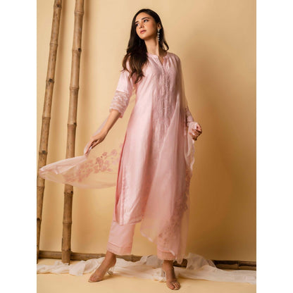 AM by Anita Mittal Pink Applique Kurta with Pant and Dupatta