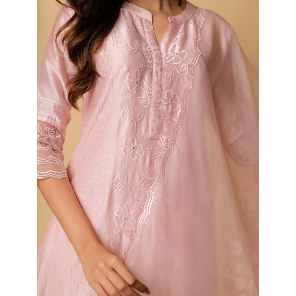 AM by Anita Mittal Pink Applique Kurta with Pant and Dupatta
