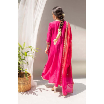 AM by Anita Mittal Pink Dahliya Anarkali Kurta with Pant and Dupatta