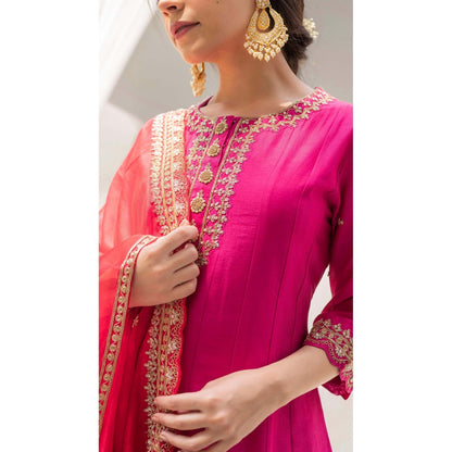 AM by Anita Mittal Pink Dahliya Anarkali Kurta with Pant and Dupatta