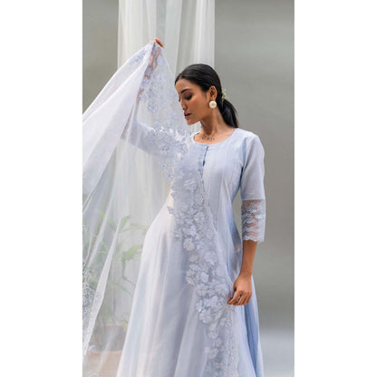 AM by Anita Mittal Blue Applique Kurta with Pant and Dupatta