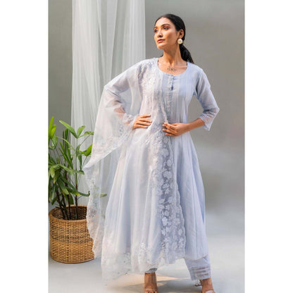AM by Anita Mittal Blue Applique Kurta with Pant and Dupatta