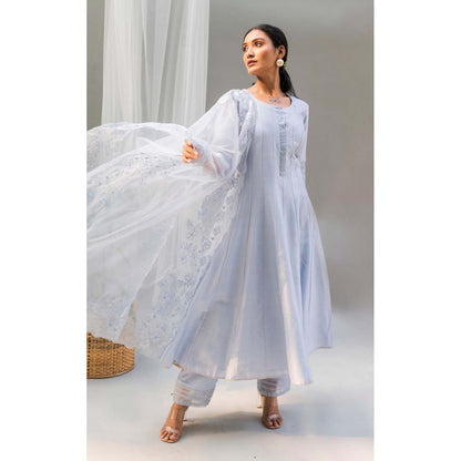 AM by Anita Mittal Blue Applique Kurta with Pant and Dupatta