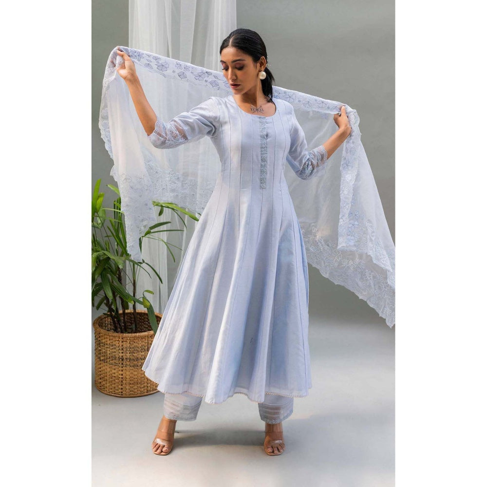 AM by Anita Mittal Blue Applique Kurta with Pant and Dupatta