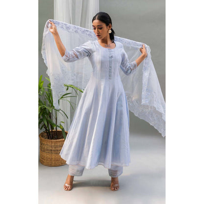 AM by Anita Mittal Blue Applique Kurta with Pant and Dupatta