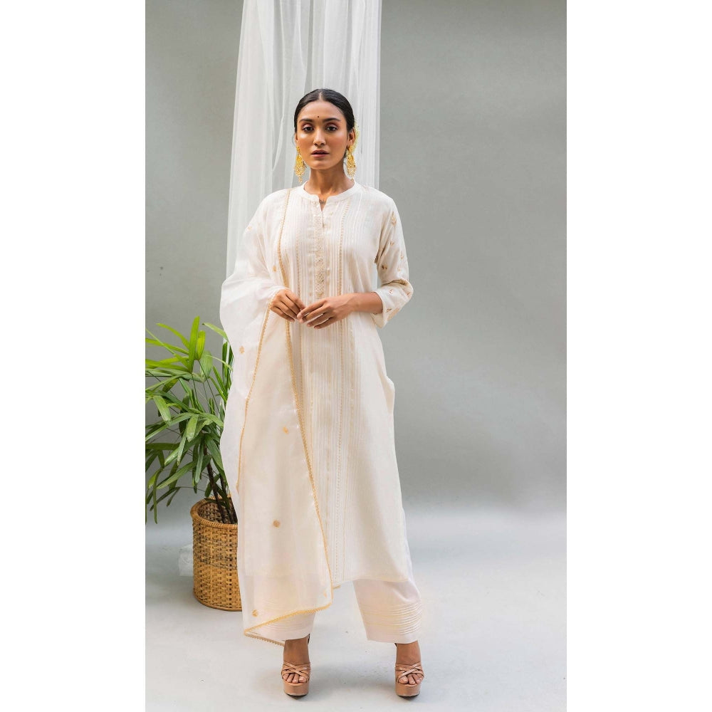 AM by Anita Mittal White Firefly Kurta with Pant and Dupatta