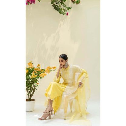 AM by Anita Mittal Yellow Fiza Kurta with Pant and Dupatta