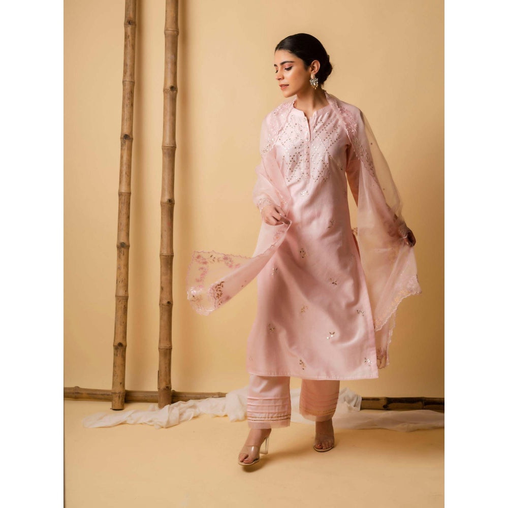 AM by Anita Mittal Pink Gota-Cord Kurta with Pant and Dupatta