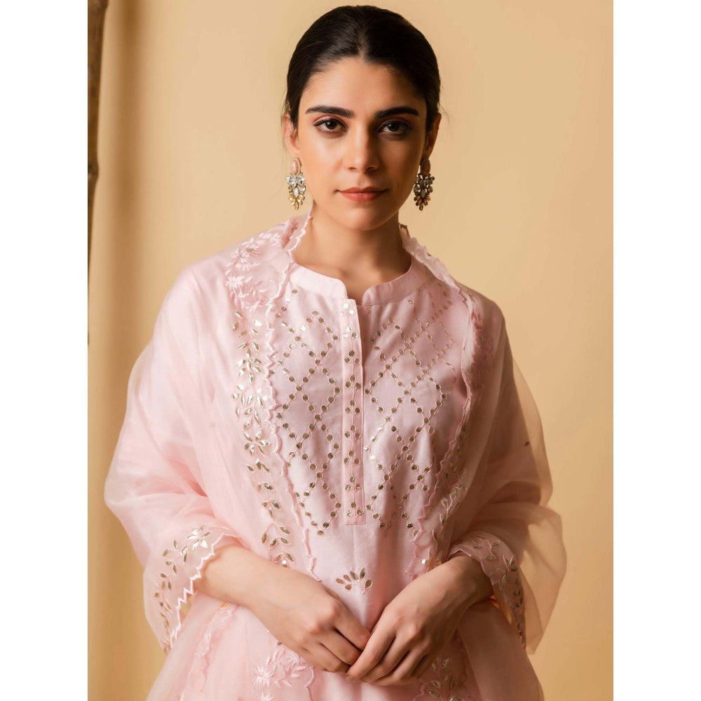 AM by Anita Mittal Pink Gota-Cord Kurta with Pant and Dupatta