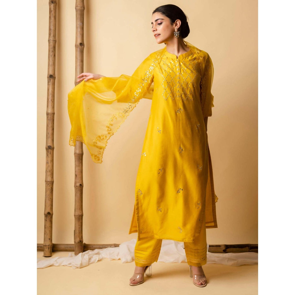 AM by Anita Mittal Mustard Gota-Cord Kurta with Pant and Dupatta