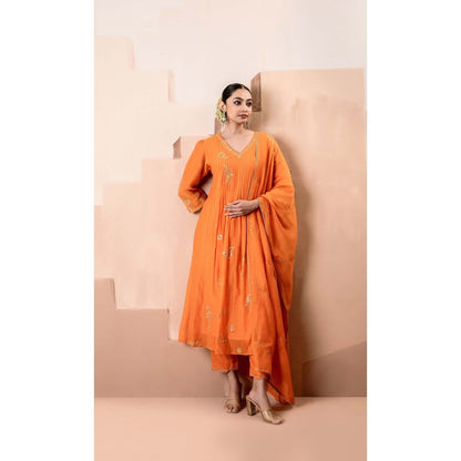 AM by Anita Mittal Orange Gul A-Line Kurta with Pant and Dupatta