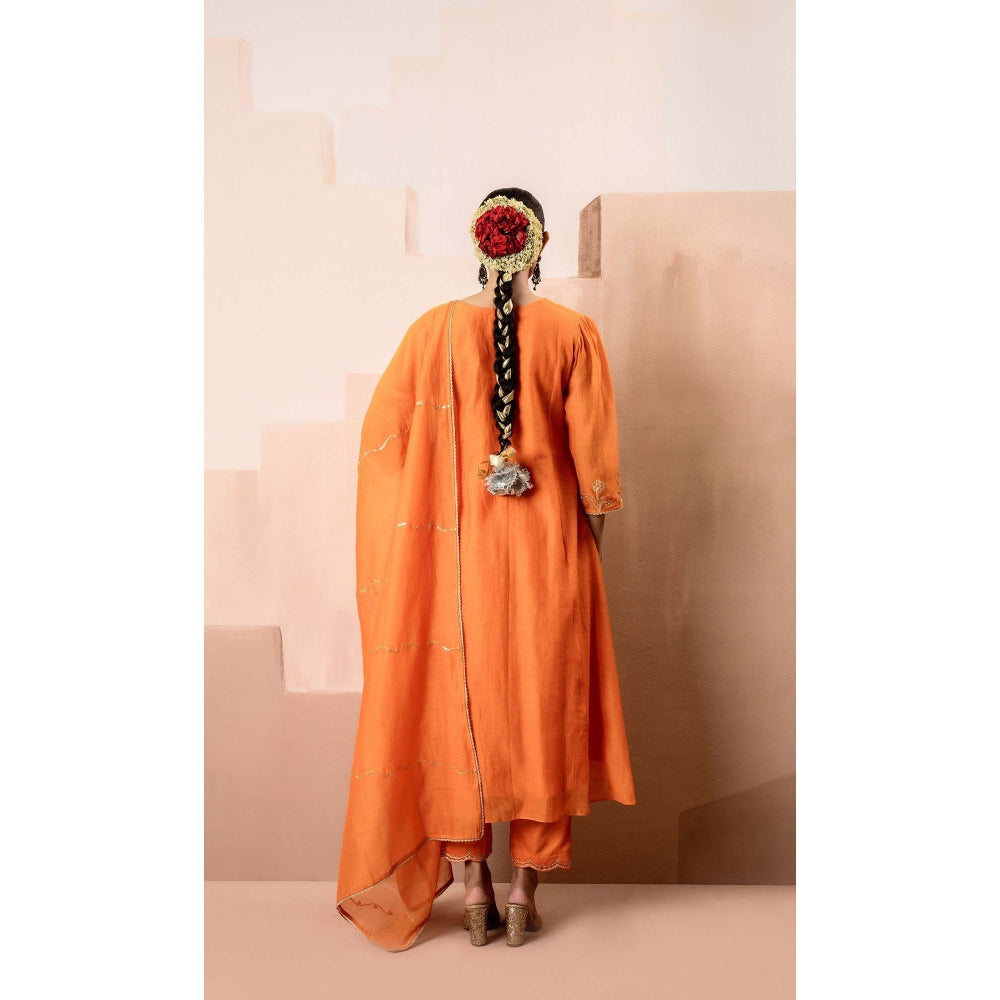 AM by Anita Mittal Orange Gul A-Line Kurta with Pant and Dupatta