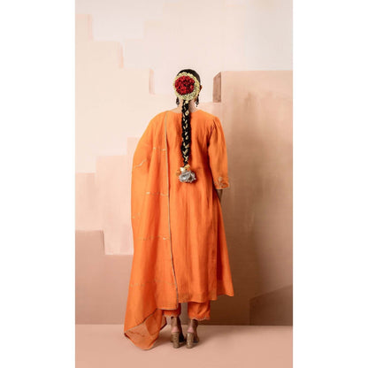 AM by Anita Mittal Orange Gul A-Line Kurta with Pant and Dupatta