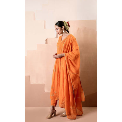 AM by Anita Mittal Orange Gul A-Line Kurta with Pant and Dupatta