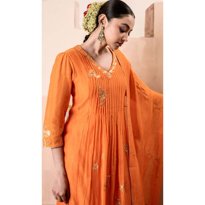 AM by Anita Mittal Orange Gul A-Line Kurta with Pant and Dupatta