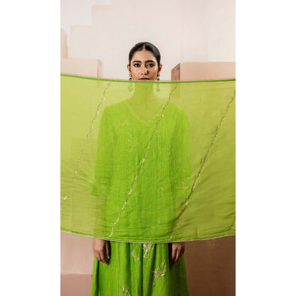 AM by Anita Mittal Green Gul A-Line Kurta with Pant and Dupatta