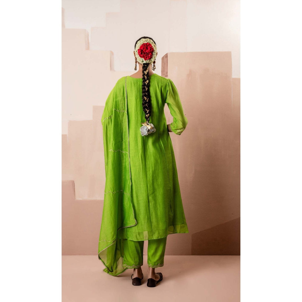 AM by Anita Mittal Green Gul A-Line Kurta with Pant and Dupatta