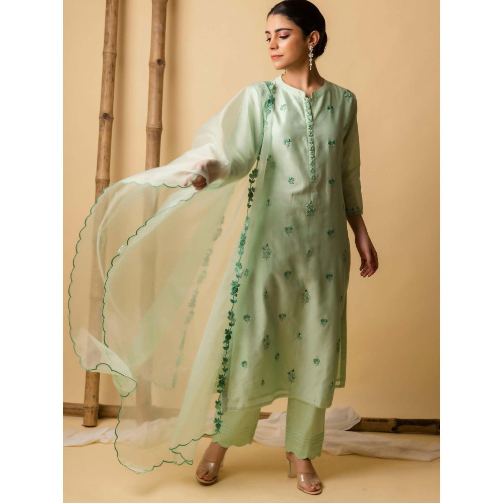 AM by Anita Mittal Green Lajjoo Kurta with Pant and Dupatta