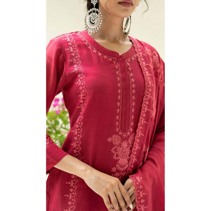 AM by Anita Mittal Red Parchhai Kurta with Pant and Dupatta