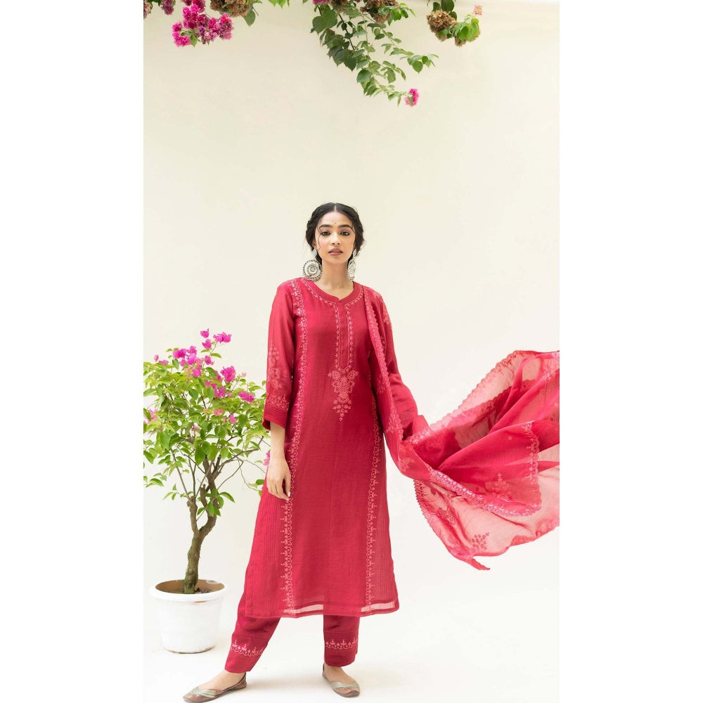 AM by Anita Mittal Red Parchhai Kurta with Pant and Dupatta