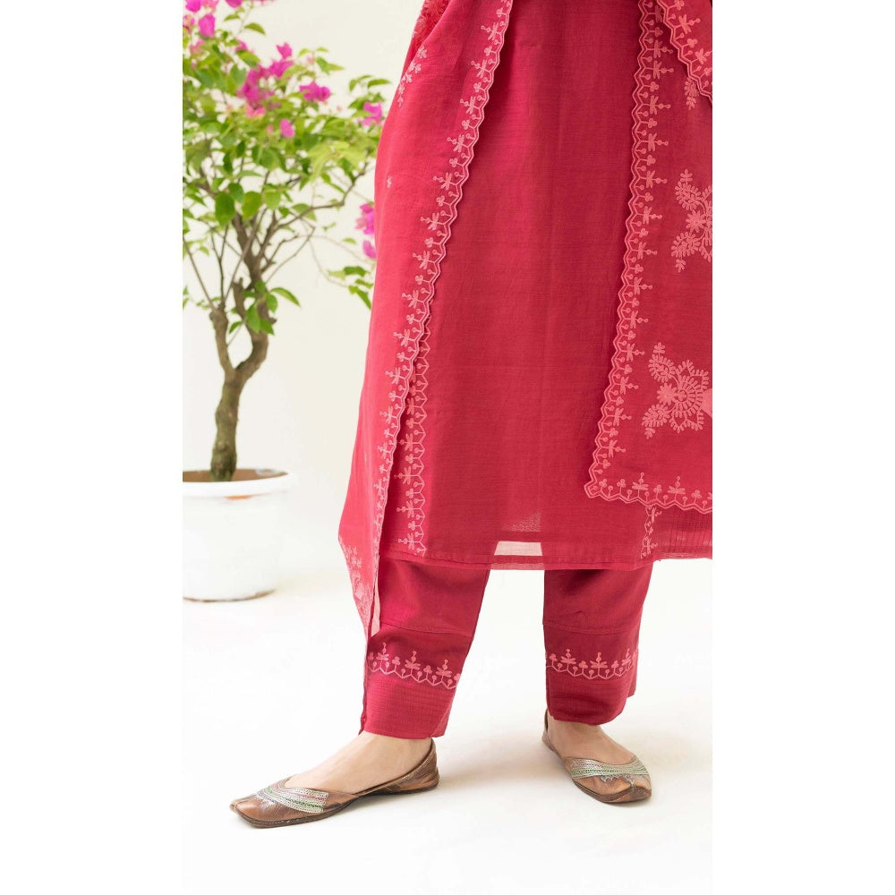AM by Anita Mittal Red Parchhai Kurta with Pant and Dupatta