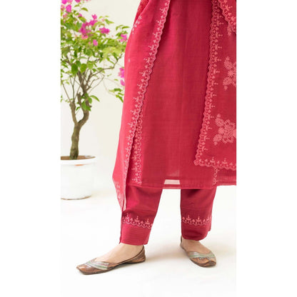 AM by Anita Mittal Red Parchhai Kurta with Pant and Dupatta