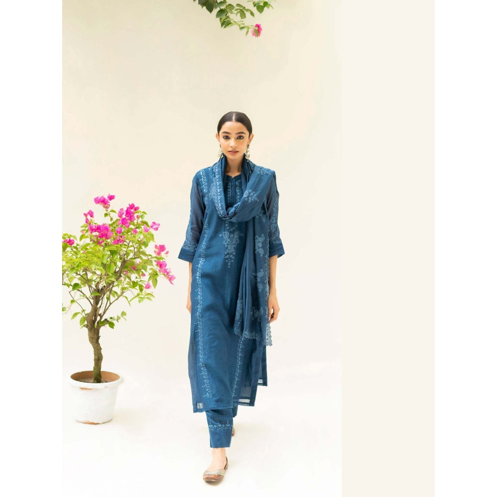 AM by Anita Mittal Teal Parchhai Kurta with Pant and Dupatta
