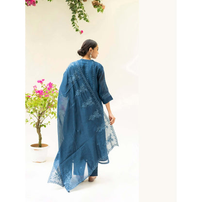 AM by Anita Mittal Teal Parchhai Kurta with Pant and Dupatta