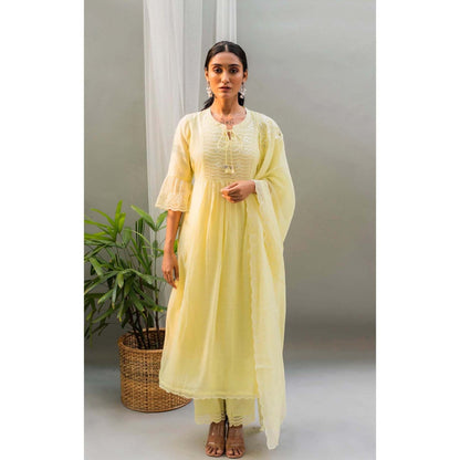 AM by Anita Mittal Yellow Saadgi A-Line Kurta with Pant and Dupatta