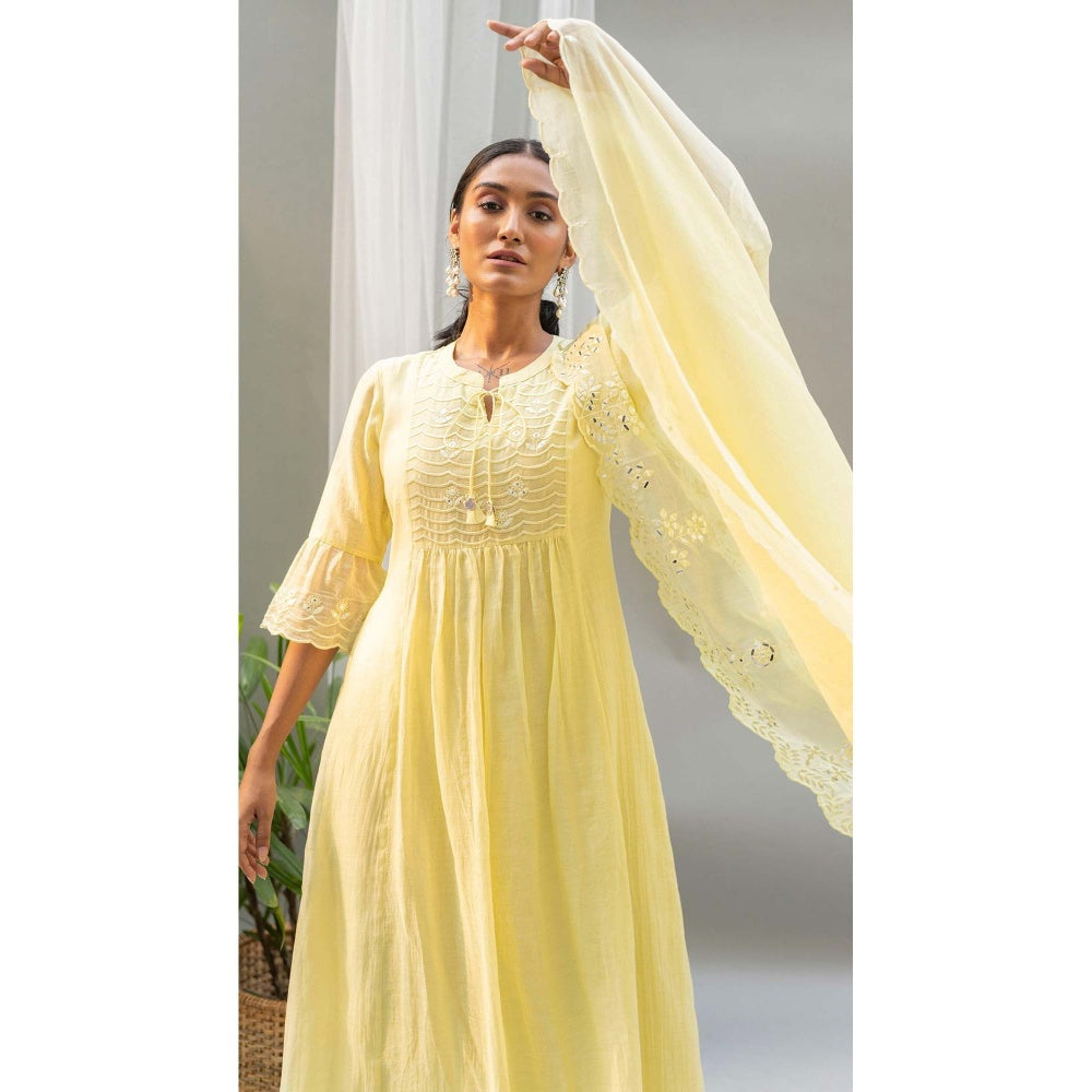 AM by Anita Mittal Yellow Saadgi A-Line Kurta with Pant and Dupatta