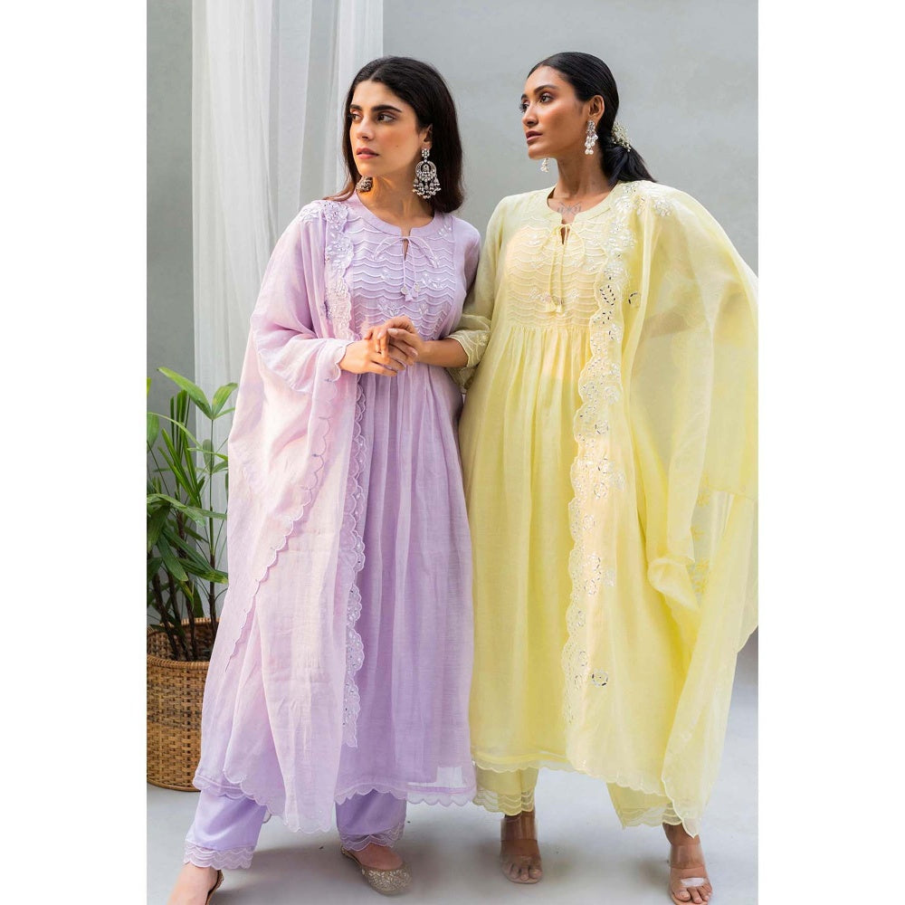 AM by Anita Mittal Yellow Saadgi A-Line Kurta with Pant and Dupatta