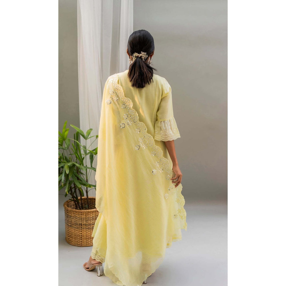 AM by Anita Mittal Yellow Saadgi A-Line Kurta with Pant and Dupatta