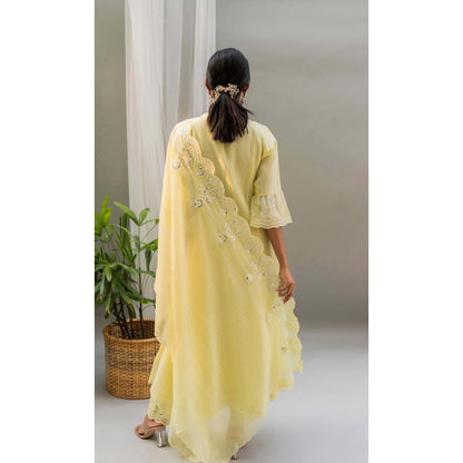AM by Anita Mittal Yellow Saadgi A-Line Kurta with Pant and Dupatta