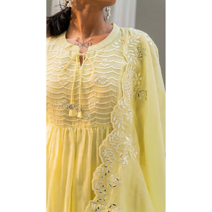 AM by Anita Mittal Yellow Saadgi A-Line Kurta with Pant and Dupatta