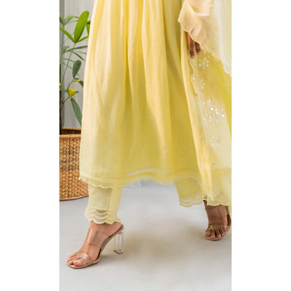 AM by Anita Mittal Yellow Saadgi A-Line Kurta with Pant and Dupatta