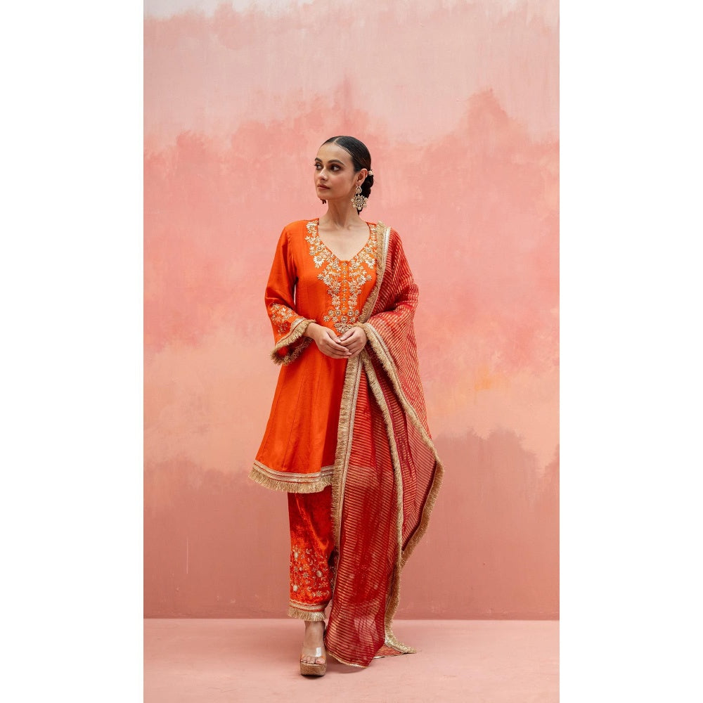 AM by Anita Mittal Anjum Orange Kurta with Pant and Dupatta