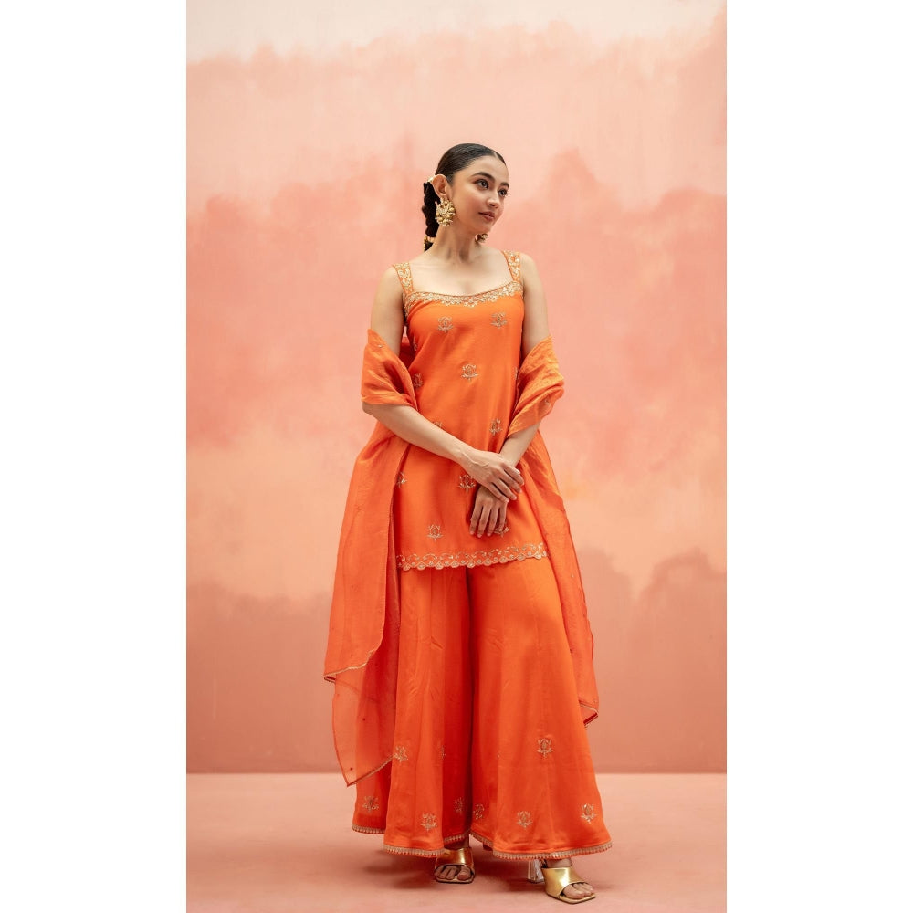 AM by Anita Mittal Noor Orange Kurti with Sharara and Dupatta